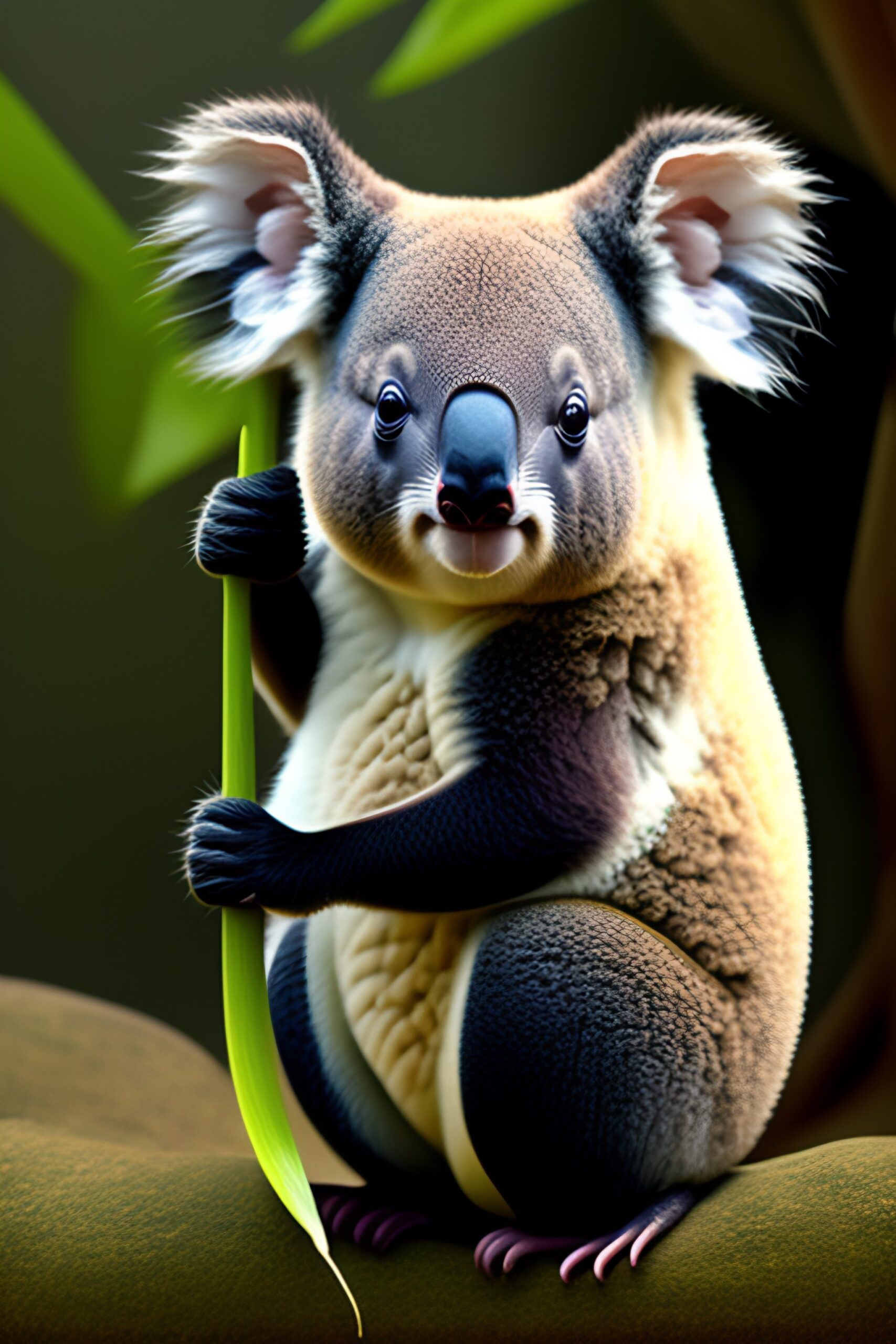 Very long and thin onion eating an old baby koala