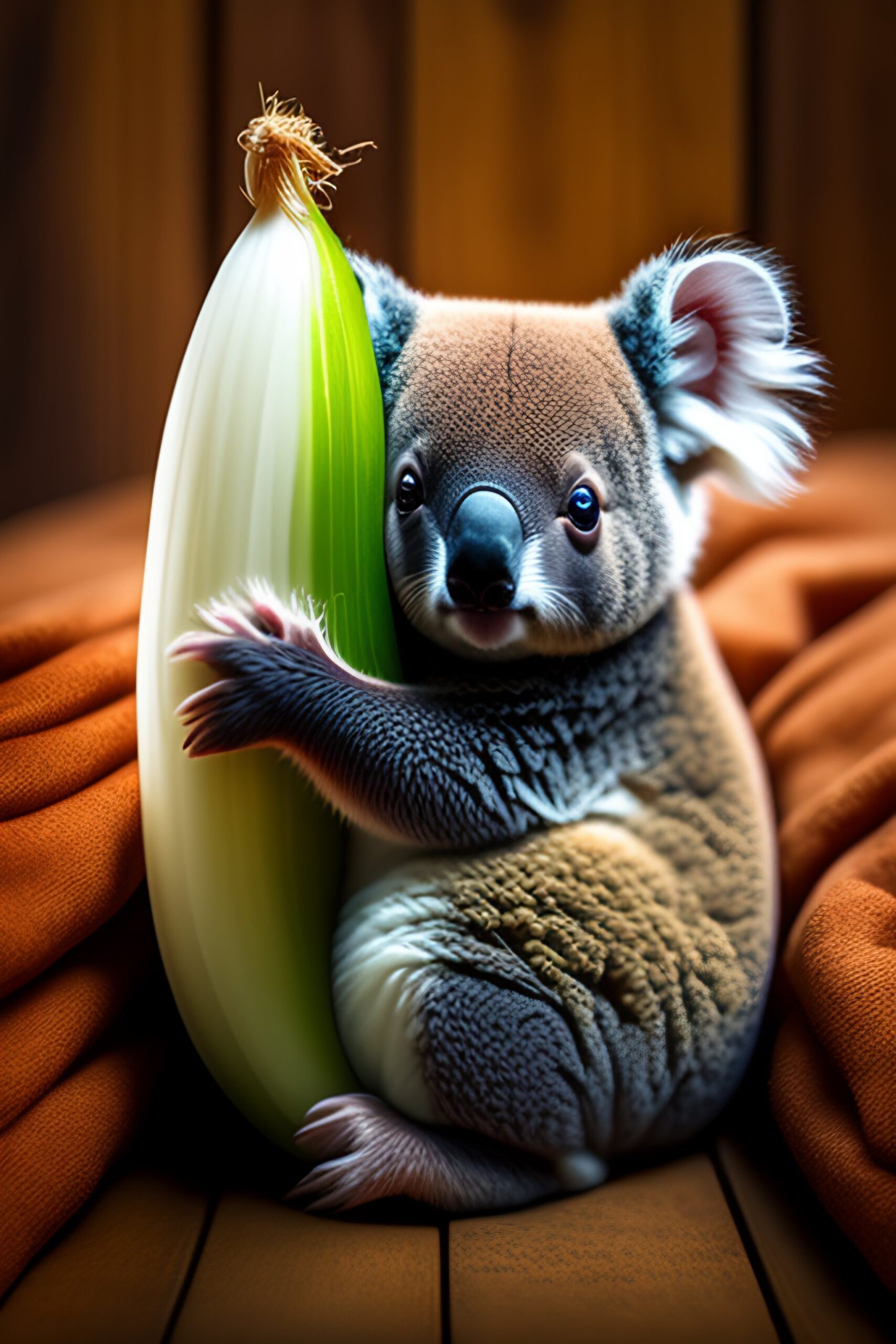 Very long and thin onion inside an old baby koala